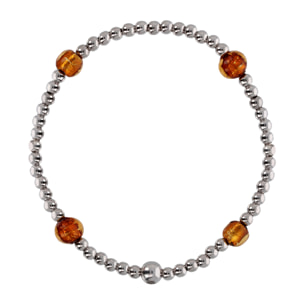 Bracciale Elastico di Sfere Argentate con Elementi in Vetro di Murano Bronzo