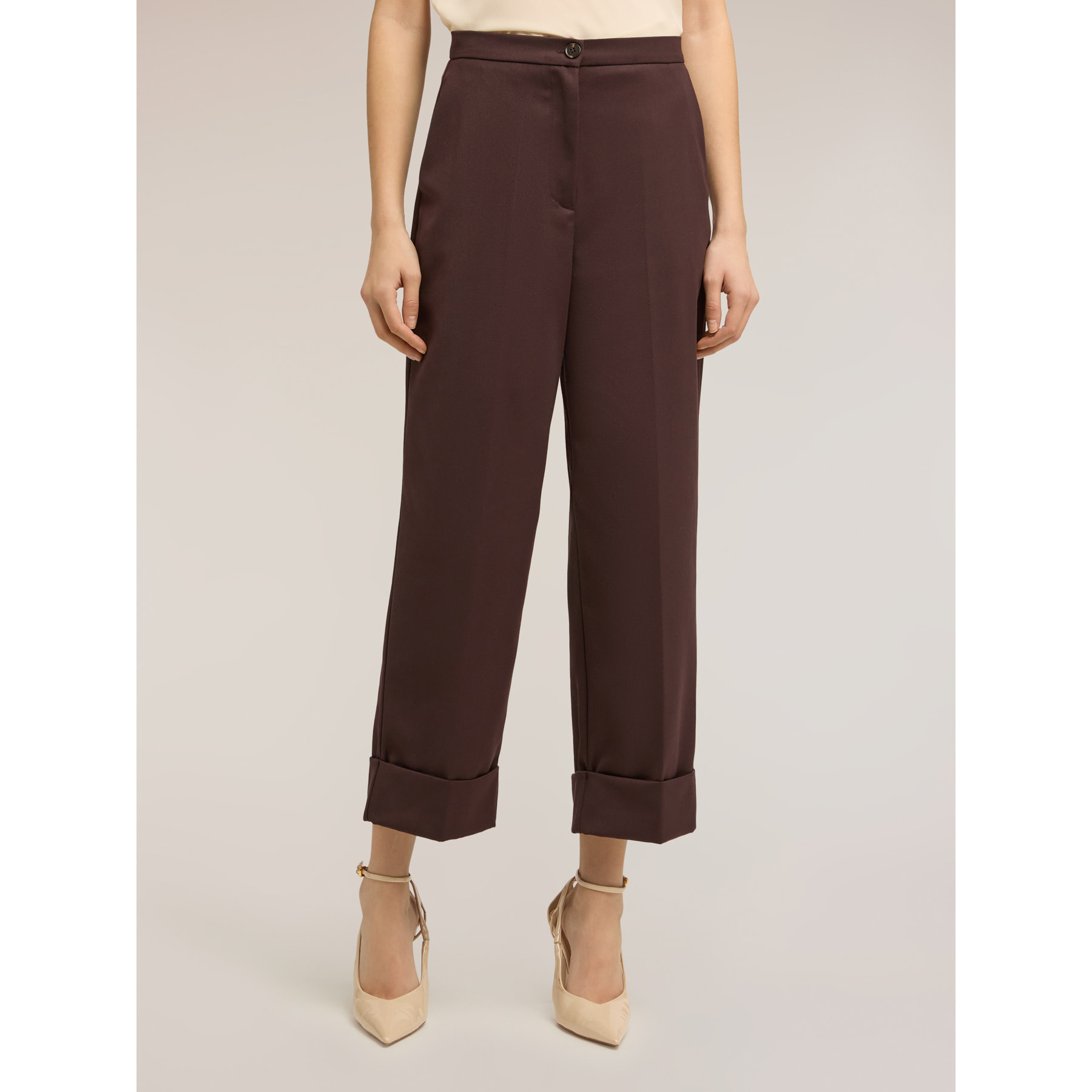 Motivi - Pantaloni cropped con risvolto - Marrone