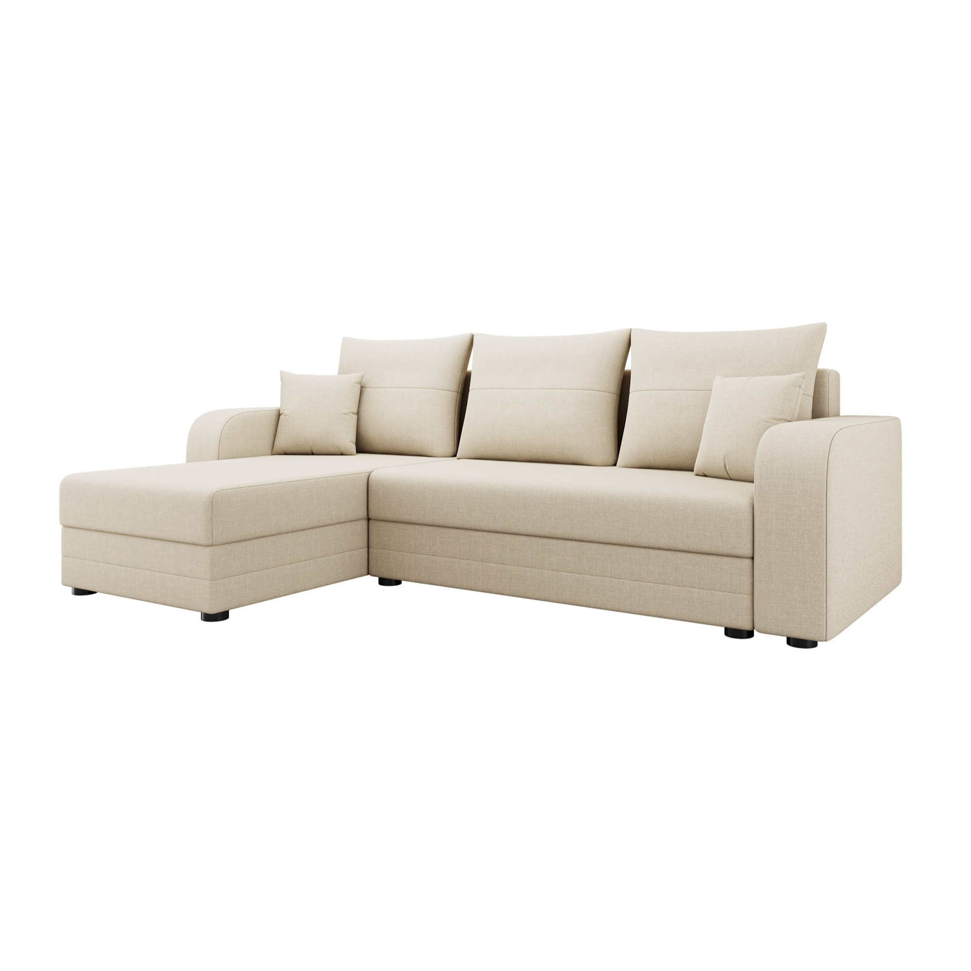 Harvey - Canapé d'angle réversible 4 places convertible avec coffre en tissu - Beige