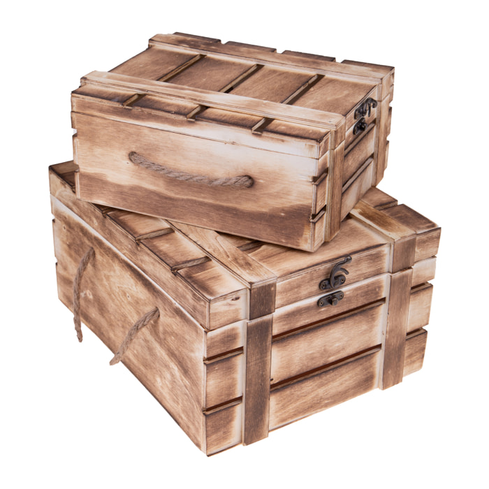 Set Di 2 Baule In Legno. Larghezza 32 Cm - Pezzi 1 - 32X16X25cm - Colore: Marrone - Bianchi Dino - Decori Casa E Complementi