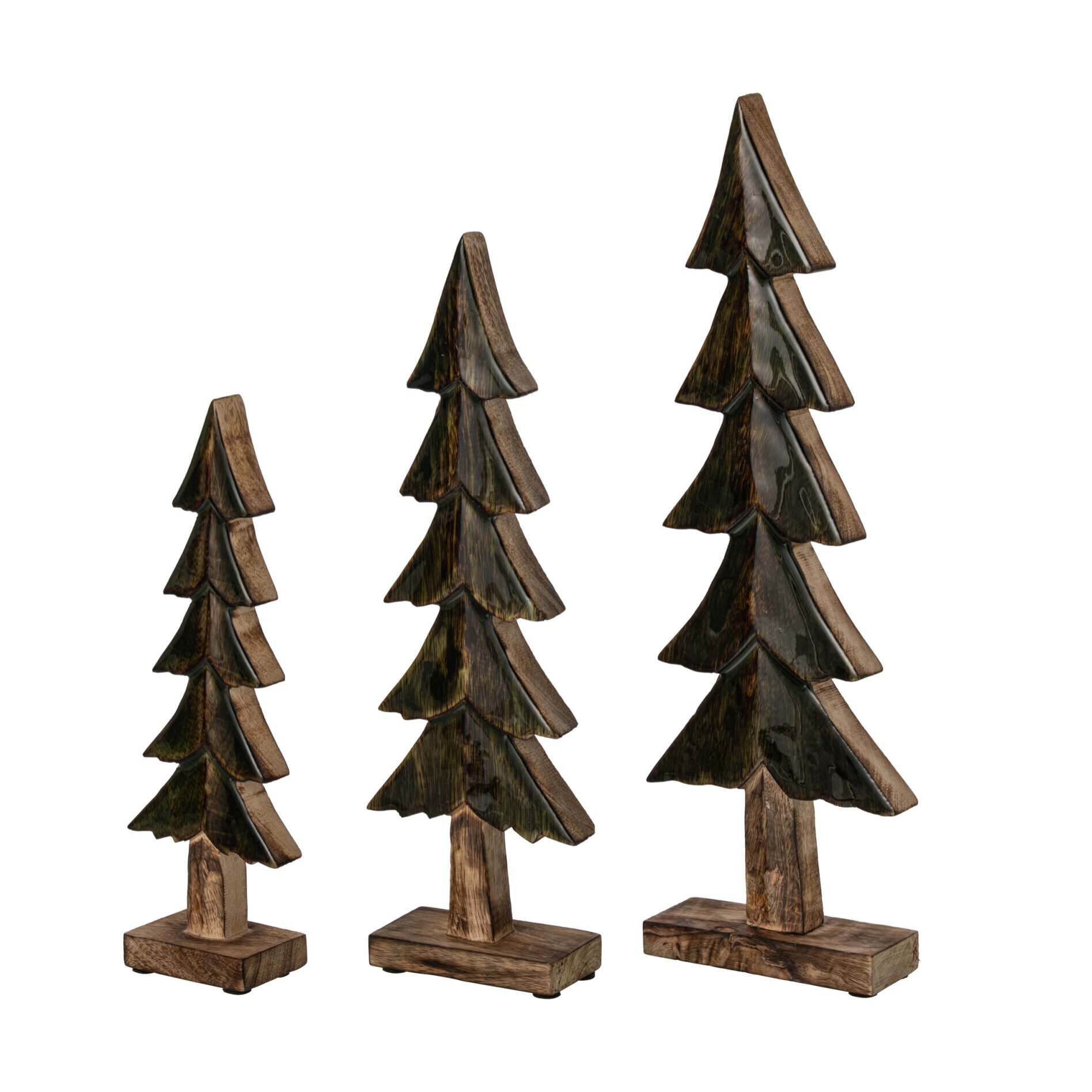 J-Line Set de 3 pins sur base brillants - bois de manguier - vert/naturel