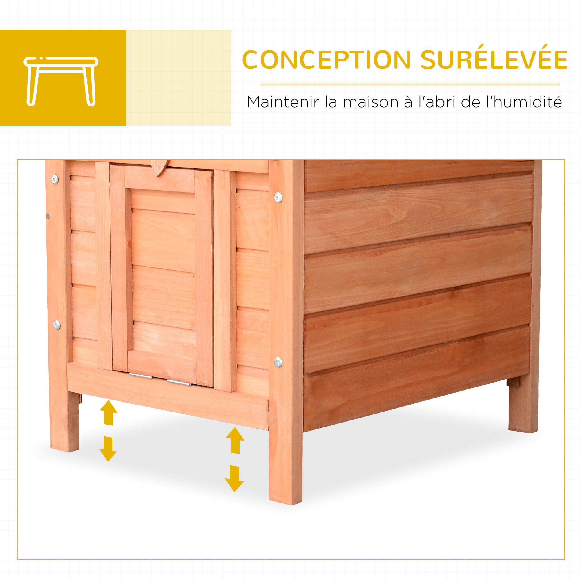 Clapier de sol niche enclos pour lapin porte rampe verrouillable 2 en 1 toit ouvrant bitumé bois sapin pré-huilé