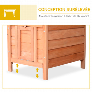 Clapier de sol niche enclos pour lapin porte rampe verrouillable 2 en 1 toit ouvrant bitumé bois sapin pré-huilé