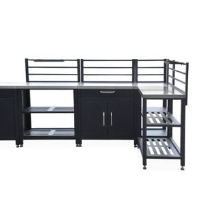 Ensemble de meubles de cuisine extérieure en acier inoxydable 7 modules avec barbecue au gaz 4 brûleurs