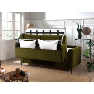 Owen - canapé lit 3 places convertible express couchage quotidien 140 cm matelas 12 cm en velours - Vert Olive