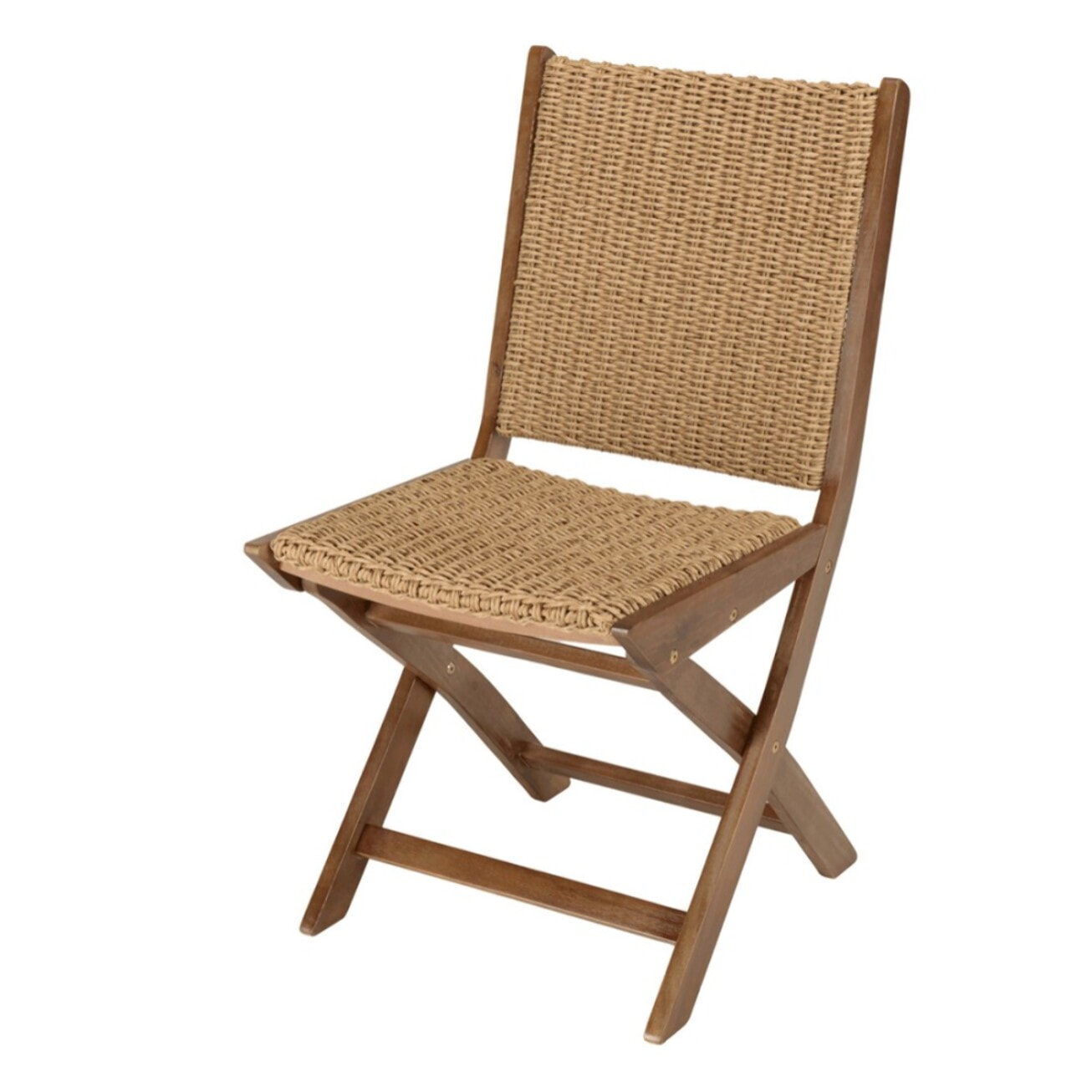 VICK - Lot de 2 chaises pliantes acacia huilé et rotin synthétique