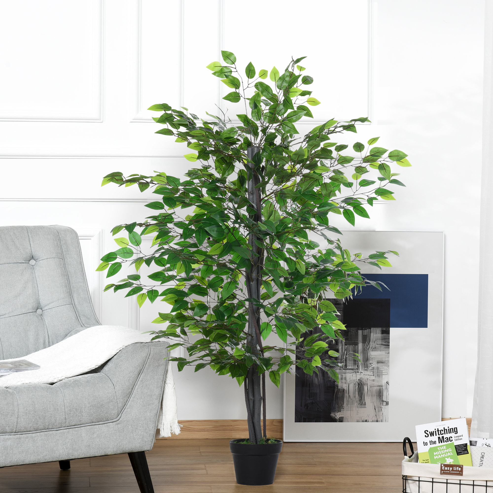 Árbol de Ficus Artificial de 145 cm de Altura con Maceta Interiores y Exteriores