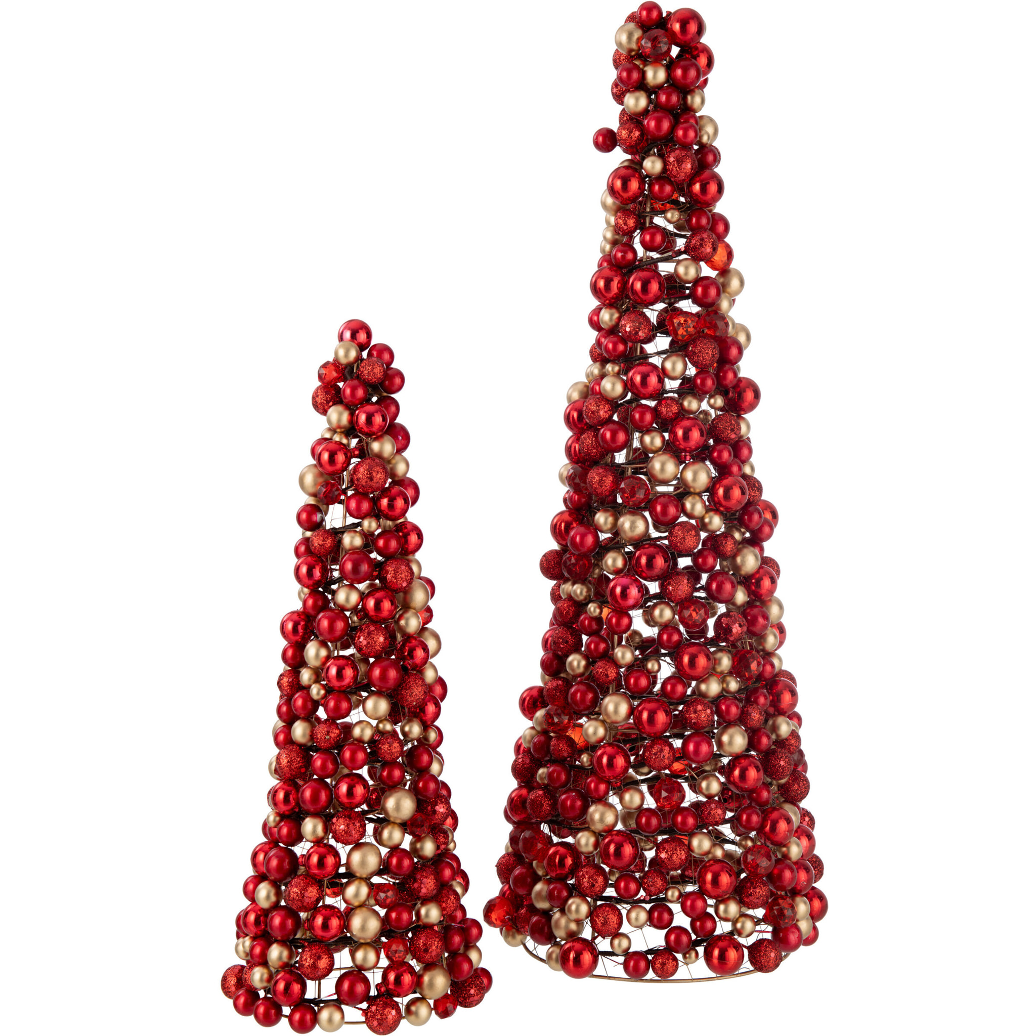 J-Line décoration Cone Boules - plastique - rouge/or - large