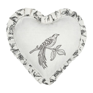 Coussin coeur style campagne chic - Ecru