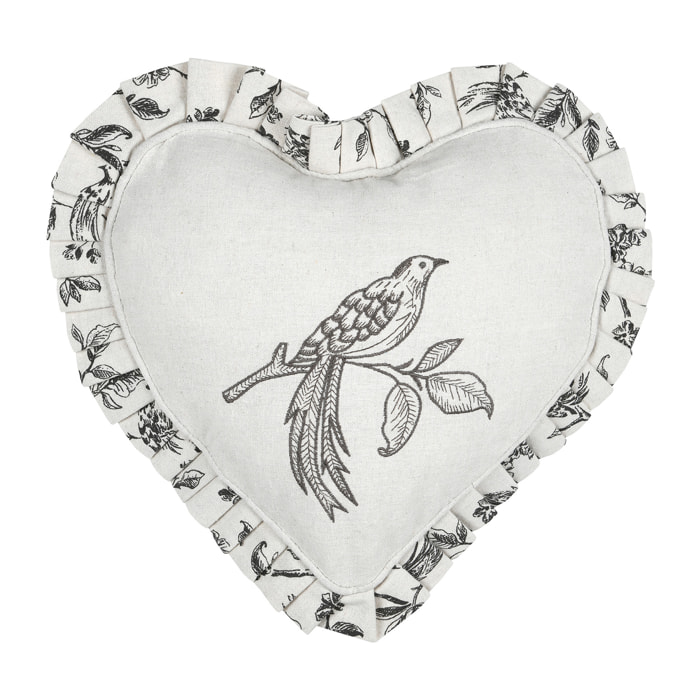 Coussin coeur style campagne chic - Ecru