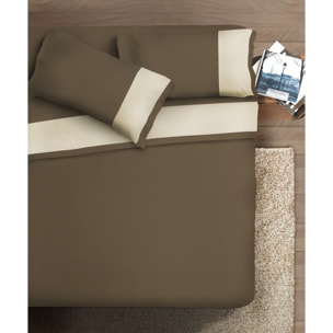 Completo letto bordo RASO IPERSAN Puro Cotone Panna fondo Caffè