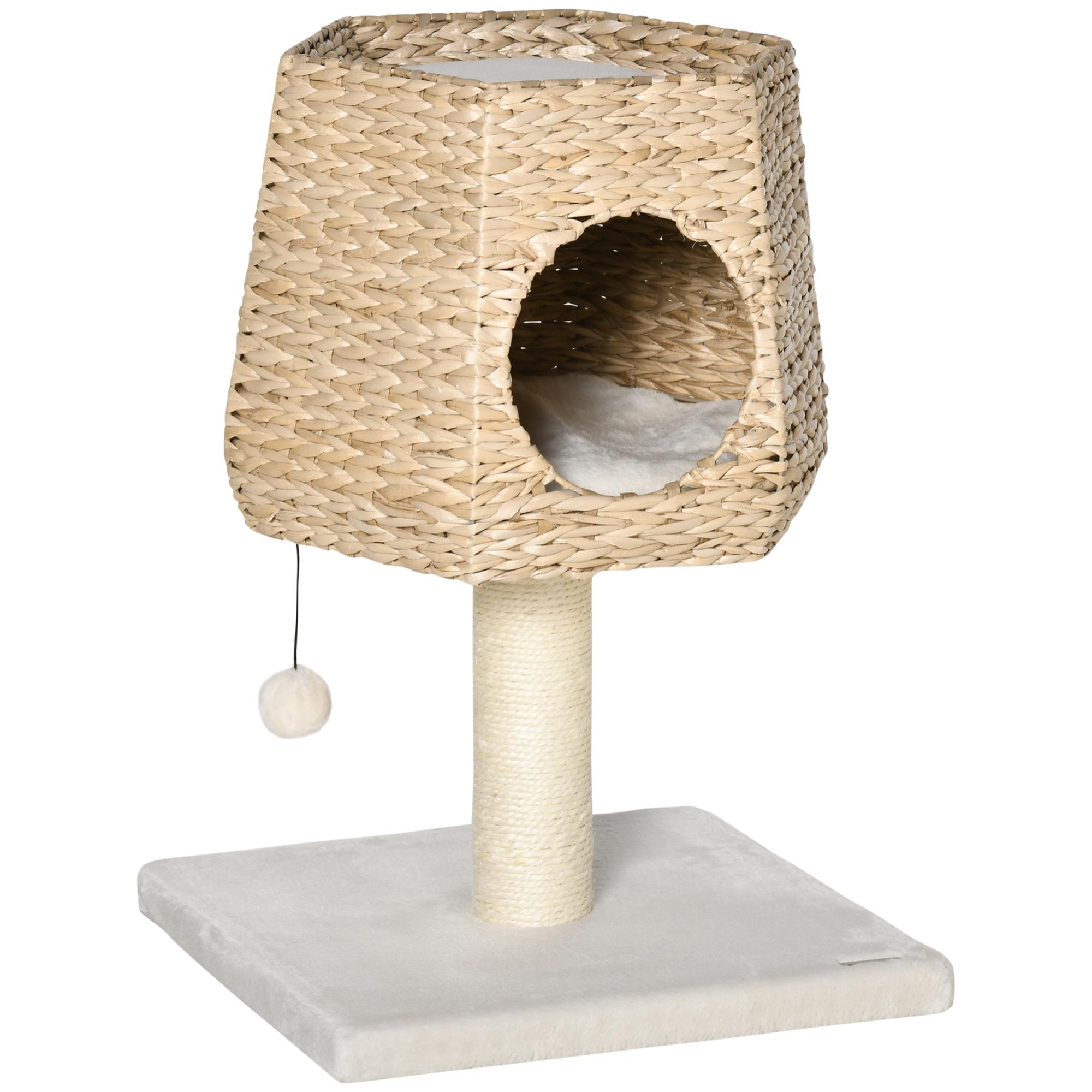 Árbol Rascador para Gatos Pequeño Altura 66cm con Cueva de Juncos Cama y Cojines