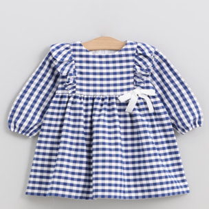 Vestido cortes y lazada cuadros azul y rojo