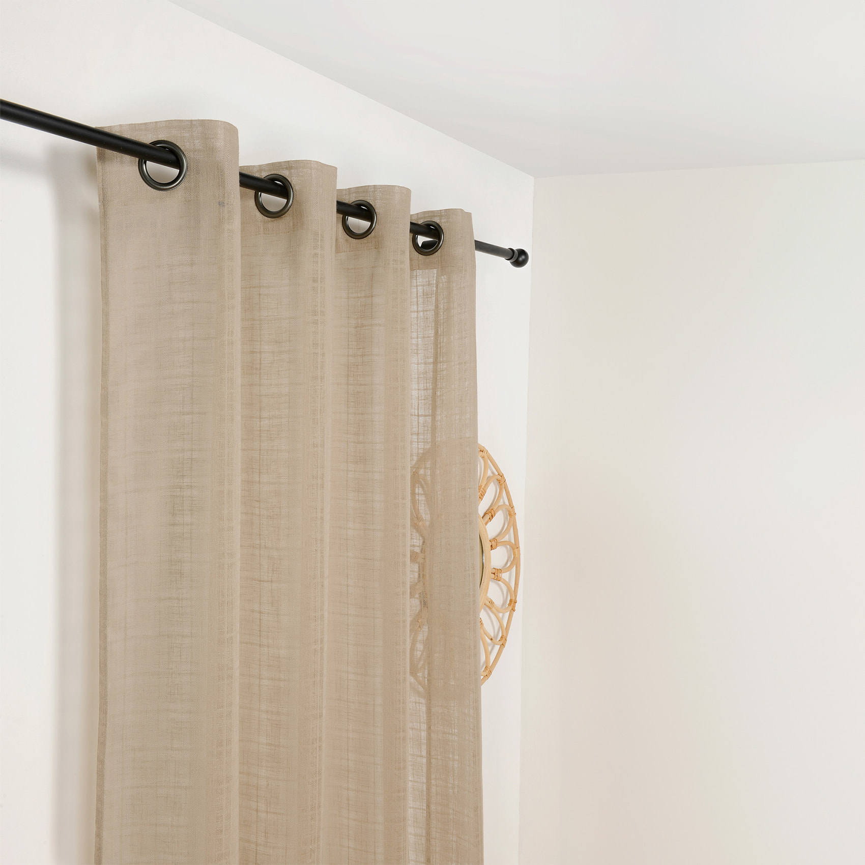 Voilage à Oeillets Motifs Carreaux Alsaciens - Beige