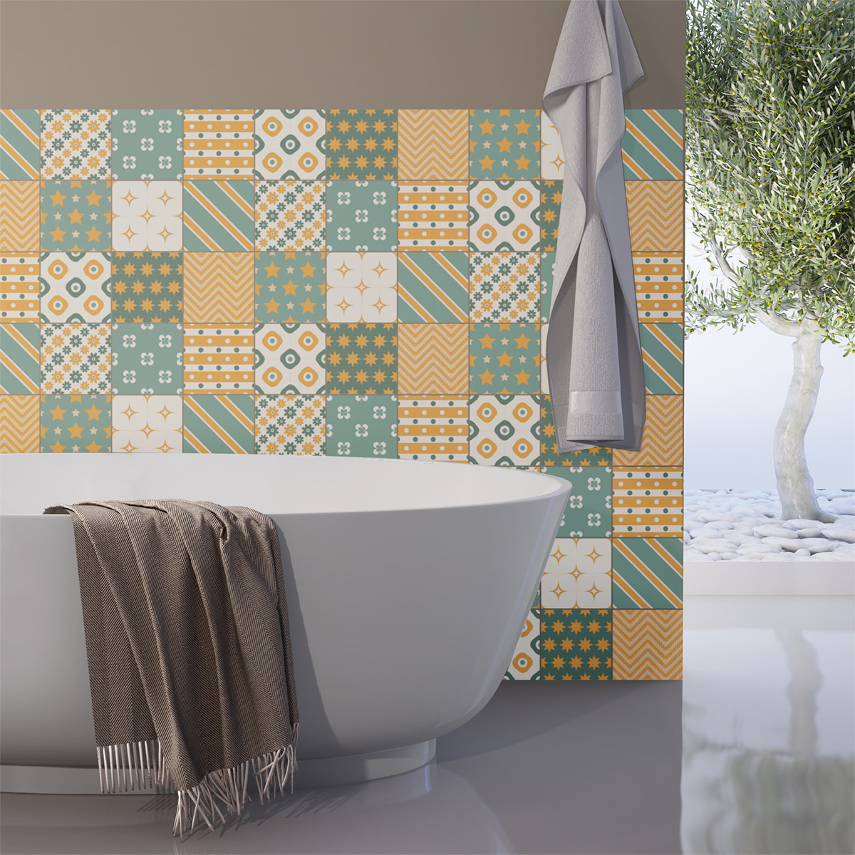 Stickers muraux - Sticker Mural Carrelage adhésif Cuisine Salle de Bain - 9 STICKERS CARRELAGES SCANDINAVE BIRGHIR