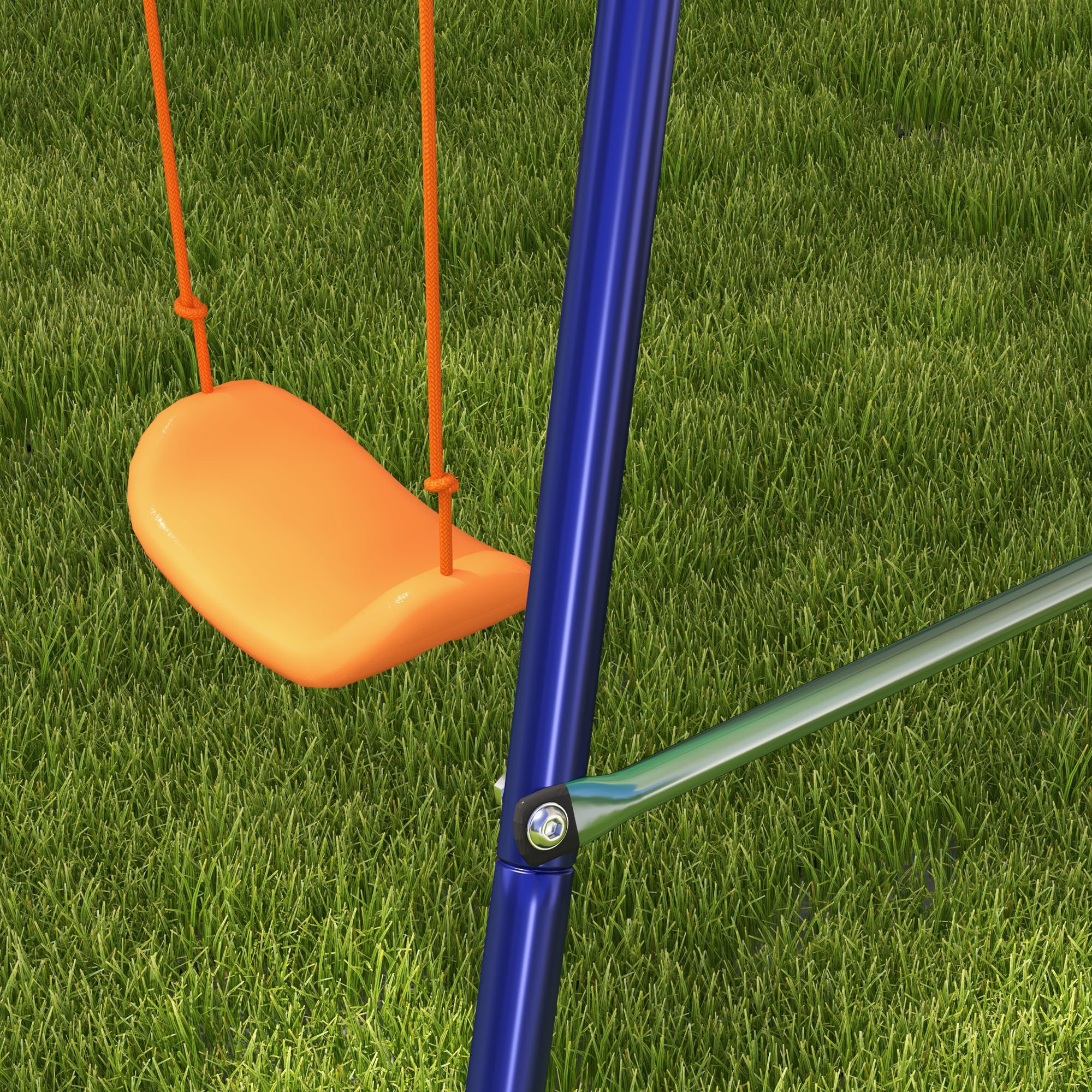 Balançoire 2 agrès portique avec 2 balançoires dim. 2,69L x 1,6l x 1,8H m métal époxy anticorrosion vert bleu PP orange