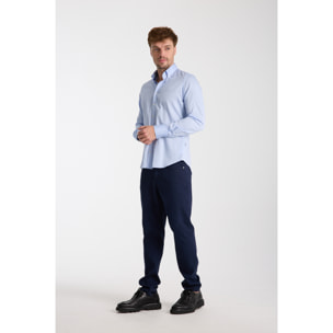 camicia uomo 1 bottone button down slim Satin Unito Celeste