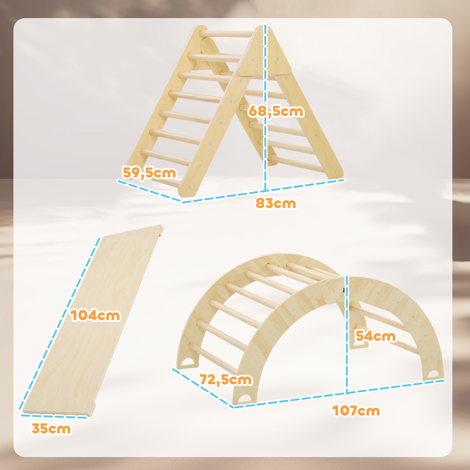 Triángulo de Escalada de Madera Escalada para Niños de 18-48 Meses con Rampa Escalador de Arco para Deslizarse o Escalar 219x72,5x68,5 cm Multicolor