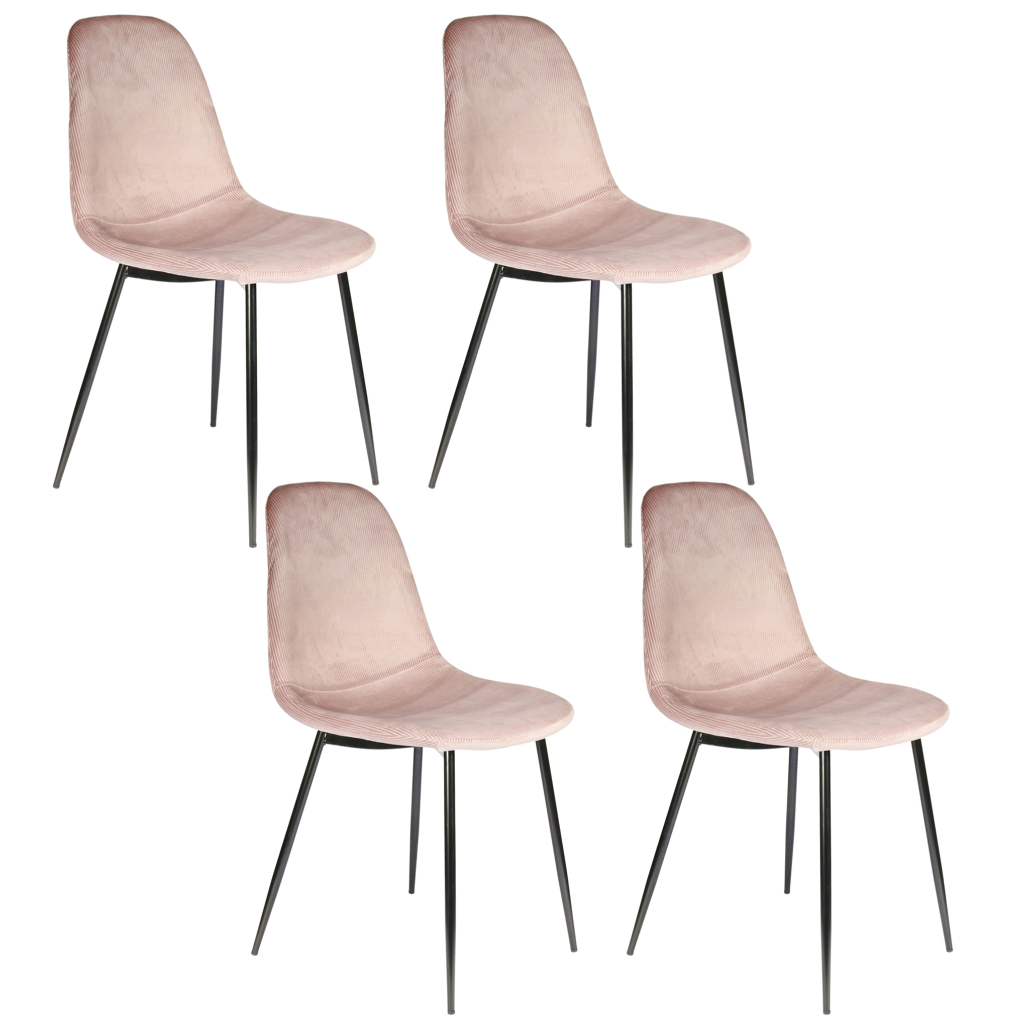 Lot de 4 Chaises - HOME DECO FACTORY - Giulia - Velours Côtelé - Roses