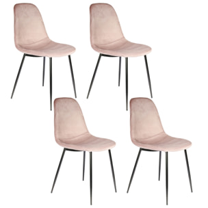 Lot de 4 Chaises - HOME DECO FACTORY - Giulia - Velours Côtelé - Roses