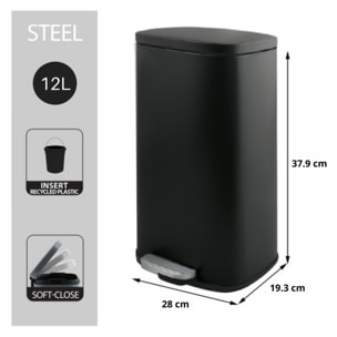 Poubelle à pédale Acier AKIRA 12L Noir mat Spirella