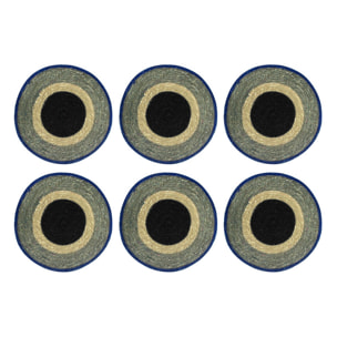 Lot de 6 sets de table bleu en jonc de mer 38cm LUNA