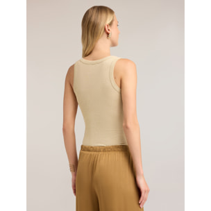 Motivi - Top in jersey a coste in viscosa lurex - Beige