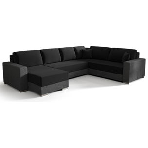 Epona - Canapé panoramique d'angle réversible 7 places convertible avec coffre en tissu - Noir / Gris