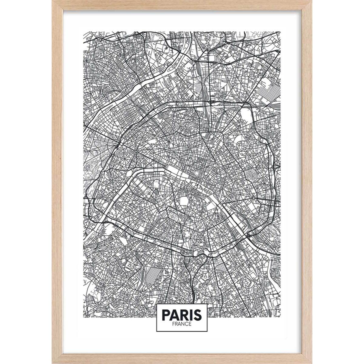 Affiche graphique paris france Affiche + cadre en bois - Chêne