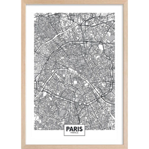 Affiche graphique paris france Affiche + cadre en bois - Chêne
