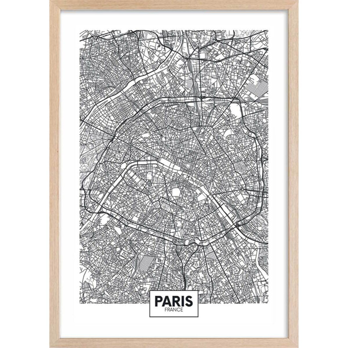 Affiche graphique paris france Affiche + cadre en bois - Chêne