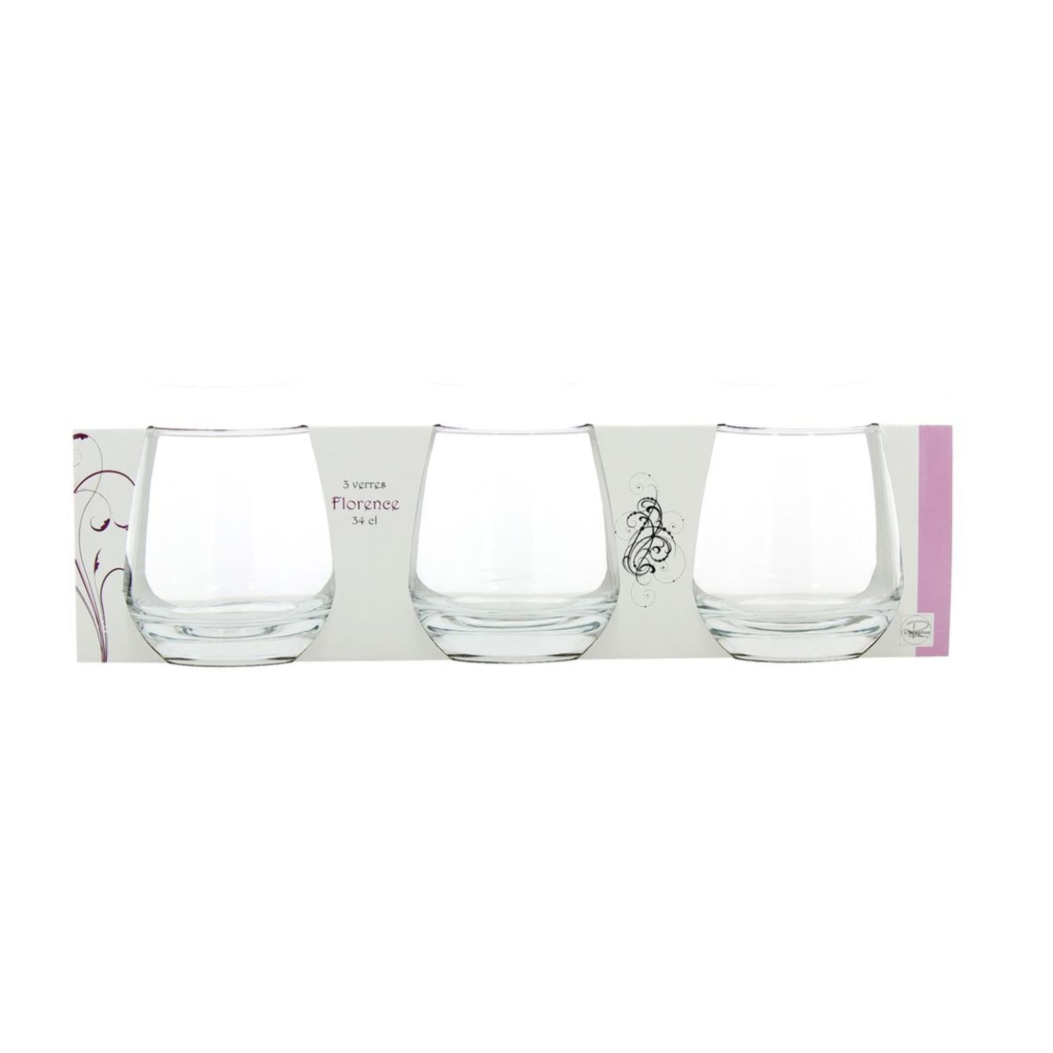 Lot de 3 gobelets 34cl en verre FLORENCE