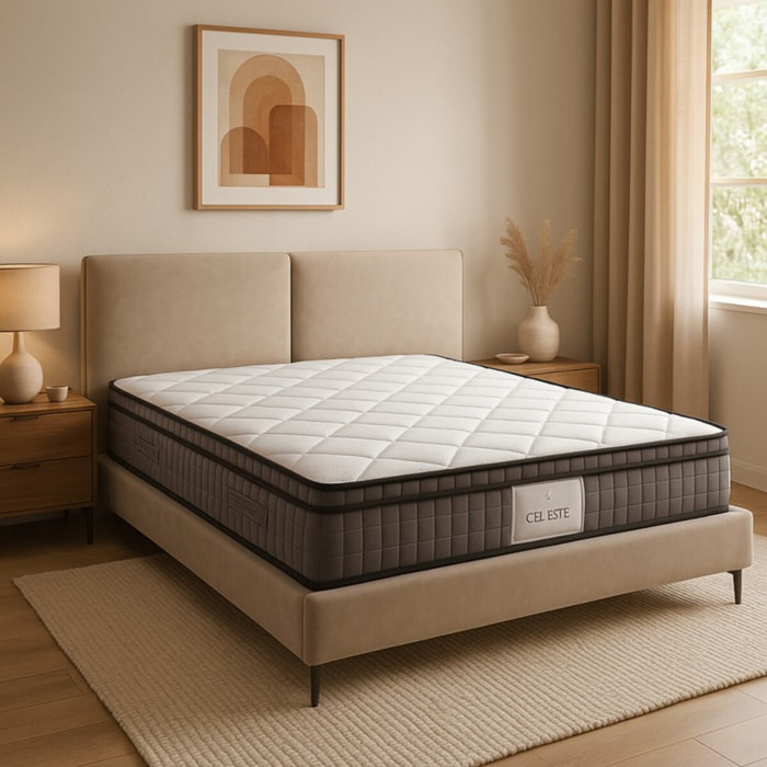Matelas Céleste | Mémoire de forme et ressorts ensachés | 29 cm | Facilite la circulation sanguine