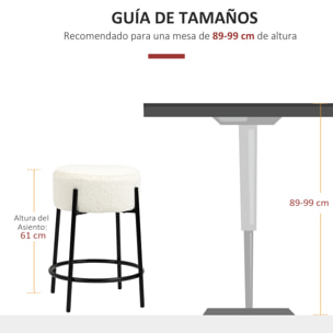 Conjunto de 2 Taburetes Altos de Cocina Tapizado en Borreguito Sillas Altas de Cocina sin Respaldo Carga 120 kg para Bar Salón Comedor Blanco