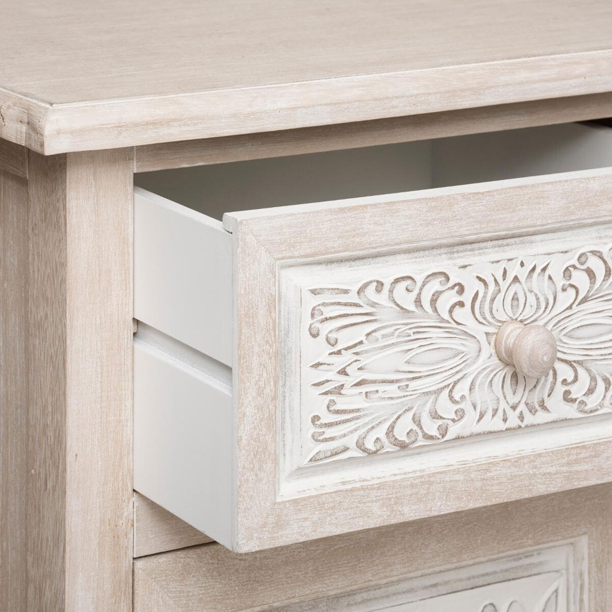 Aparador practico y elegante con 2 puertas en madera blanca|L. 80 x P. 34,5 x H. 85 cm