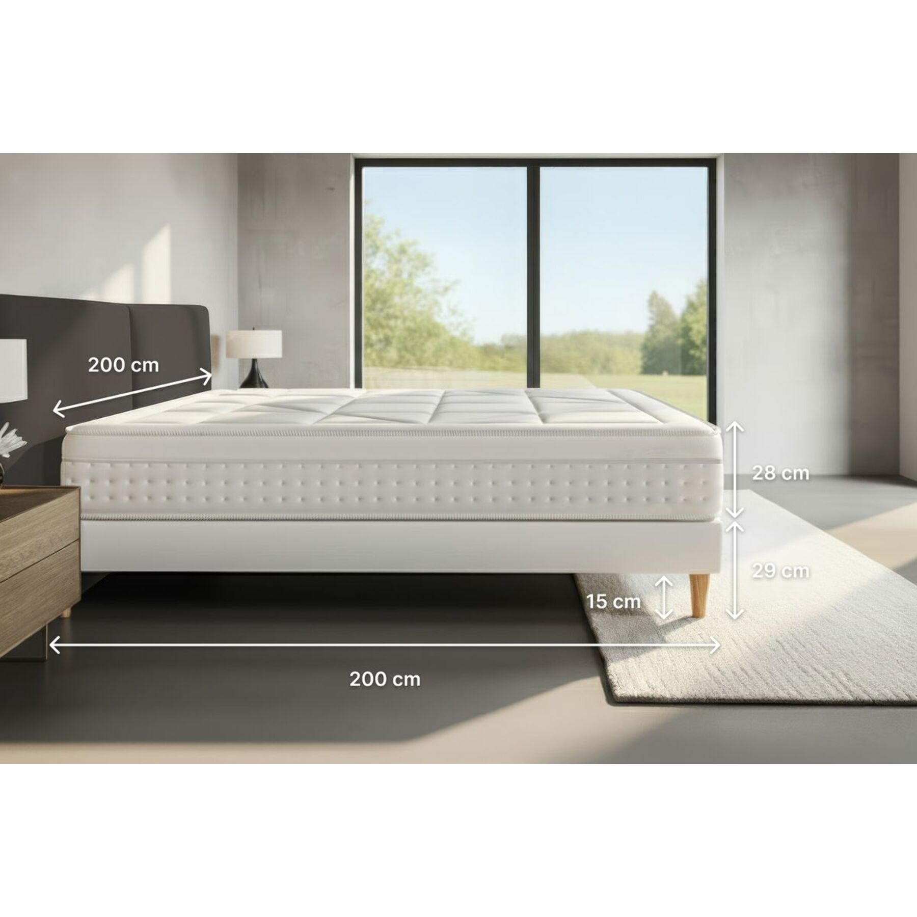 Ensemble Matelas Vingt-Huit - 28cm - Ressorts ensachés et mémoire de forme - Soutien point par point - Sommier Tapissier Gris