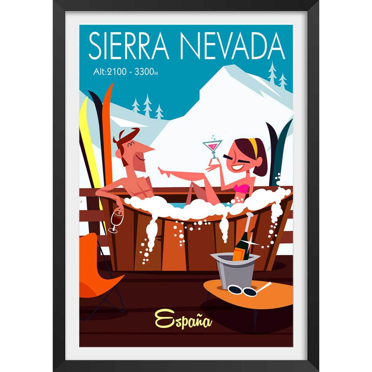 Poster de sierra nevada Affiche + cadre en bois - Noir