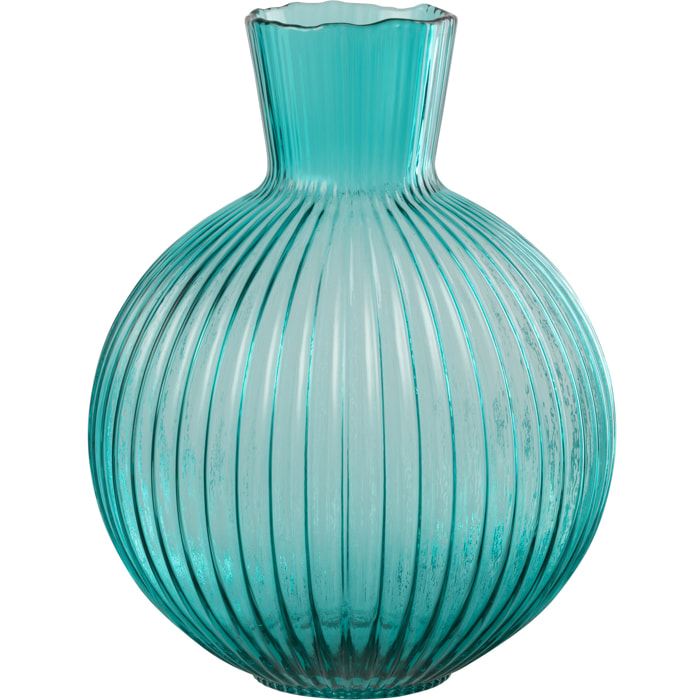 J-Line Vase Balle Cotelié - verre - turquoise - large