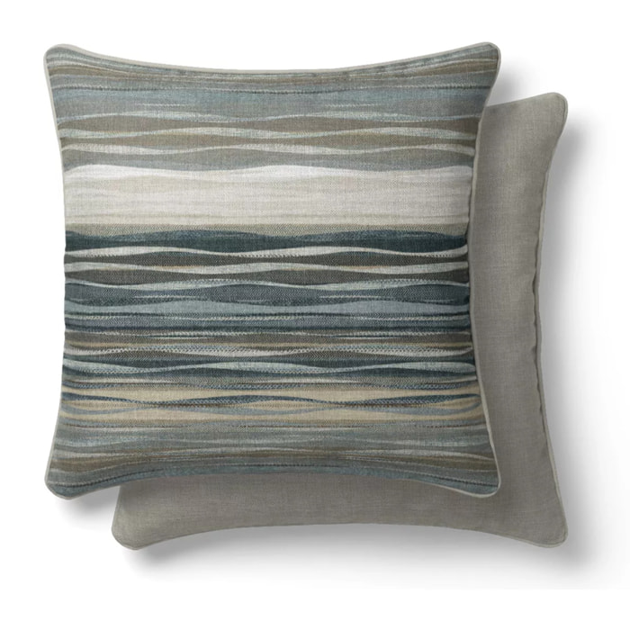 Housse de coussin satin de coton 115 g/m² imprimé bleu vert Strates ecume