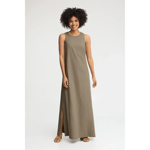 Vestito in cotolino kaki smanicato con logo Polo Club