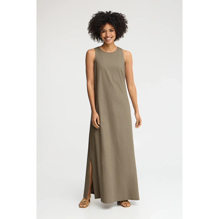 Vestito in cotolino kaki smanicato con logo Polo Club