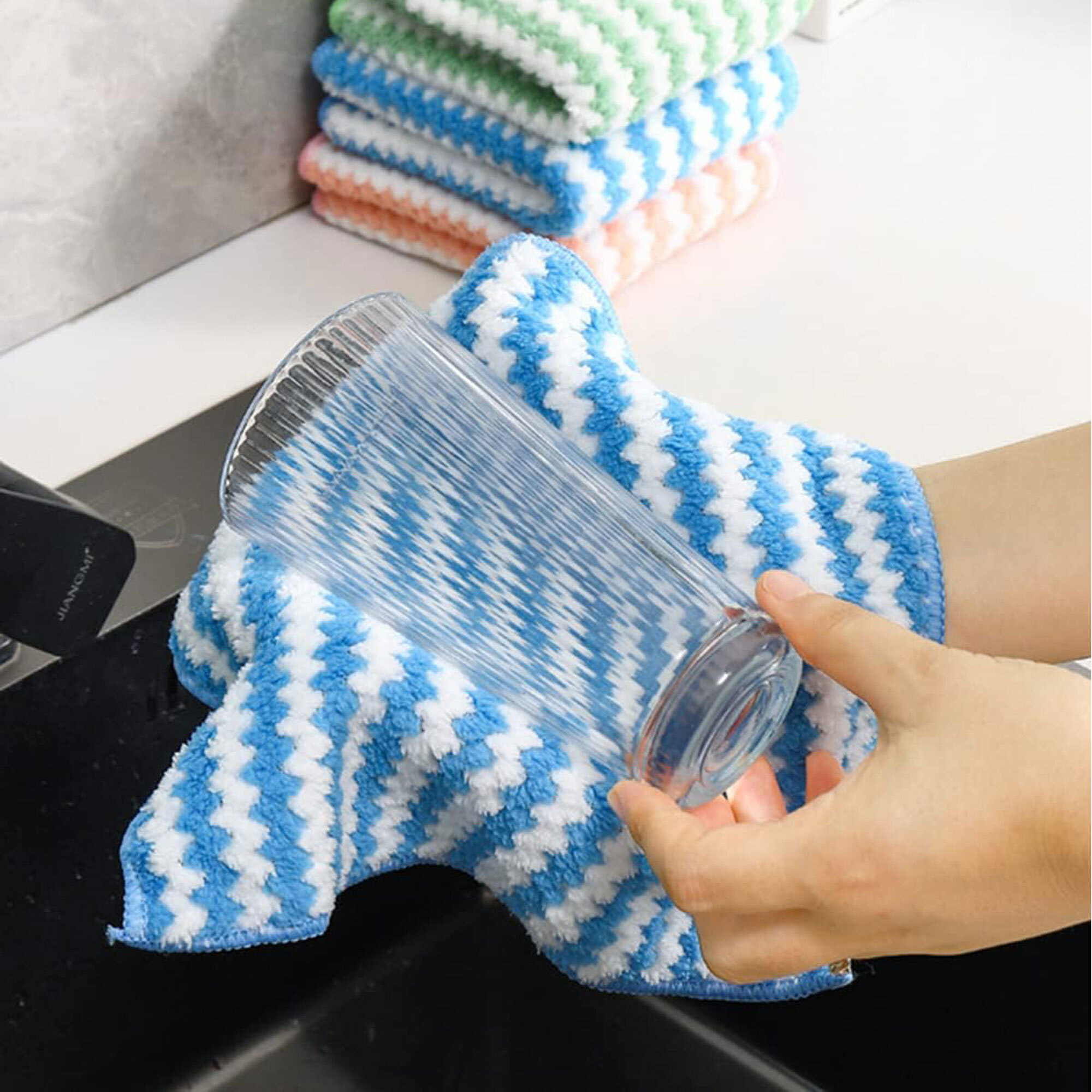 Joybos pack 5 paños de cocina en algodón y diseño de peces