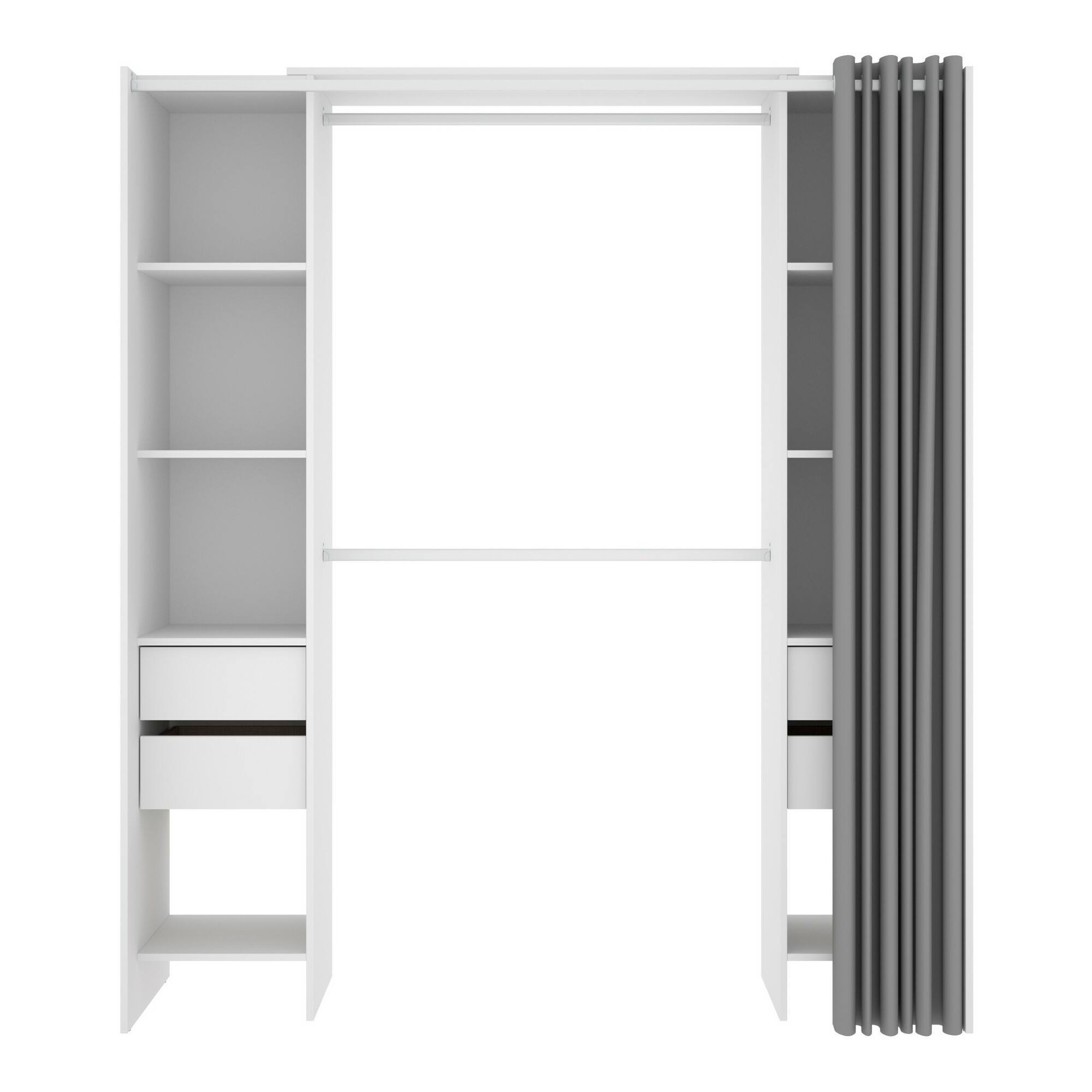 Guardaroba grande Era, Struttura per cabina armadio, Mobile appendiabiti aperto, 180x50h205 cm, Bianco e Grigio