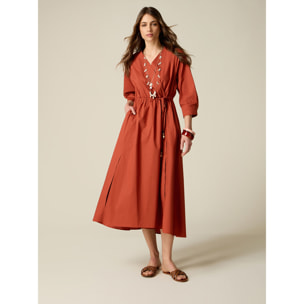 Oltre - Vestito in popeline a portafoglio - Arancione