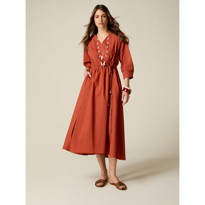 Oltre - Vestito in popeline a portafoglio - Arancione