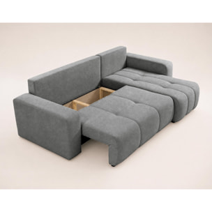Nicole - canapé d'angle réversible 4 places convertible avec coffre en tissu - Gris