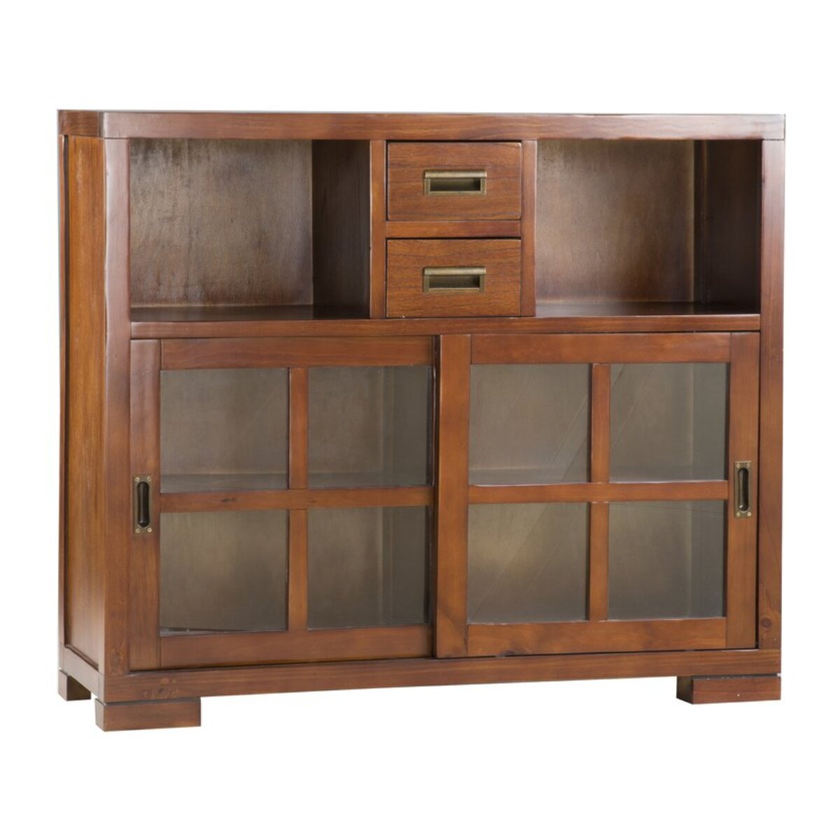 Buffet Kenia -bois massif de mindi et placage naturel de mindi-couleur teck 110 x 94 x 35 cm