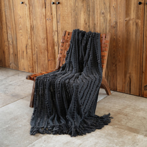 Plaid en chenille texturée avec franges - Gris anthracite
