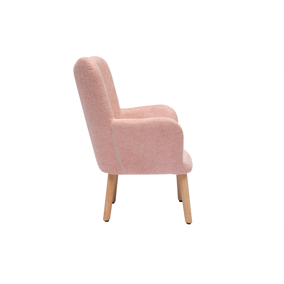 Fauteuil enfant scandinave en tissu effet velours texturé rose et bois clair BABY BRISTOL