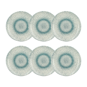 Lot de 6 assiettes à dessert en porcelaine blanche et bleue 20cm AQUA